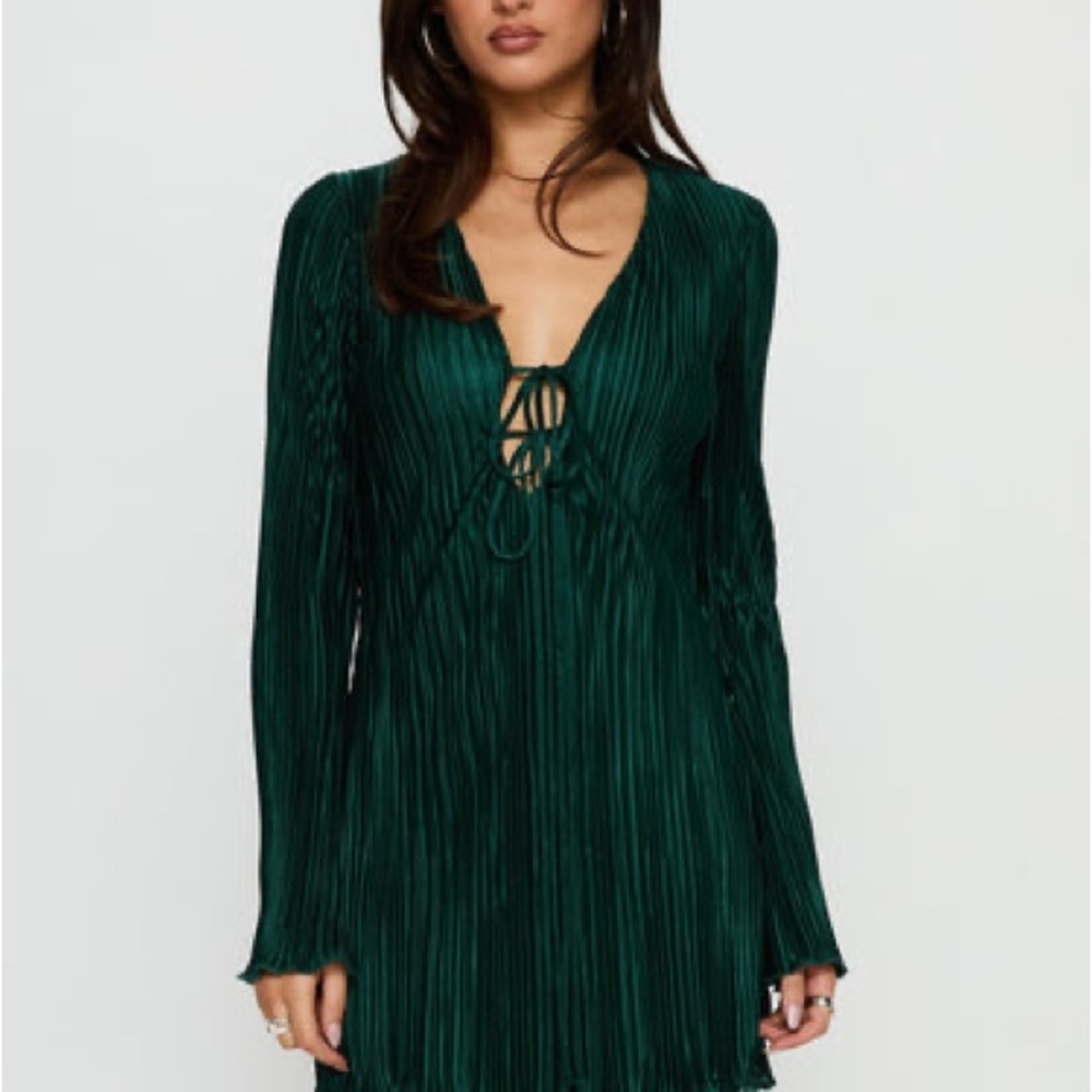 NWT Princess Polly Malop Plissé Long Sleeve Minidress